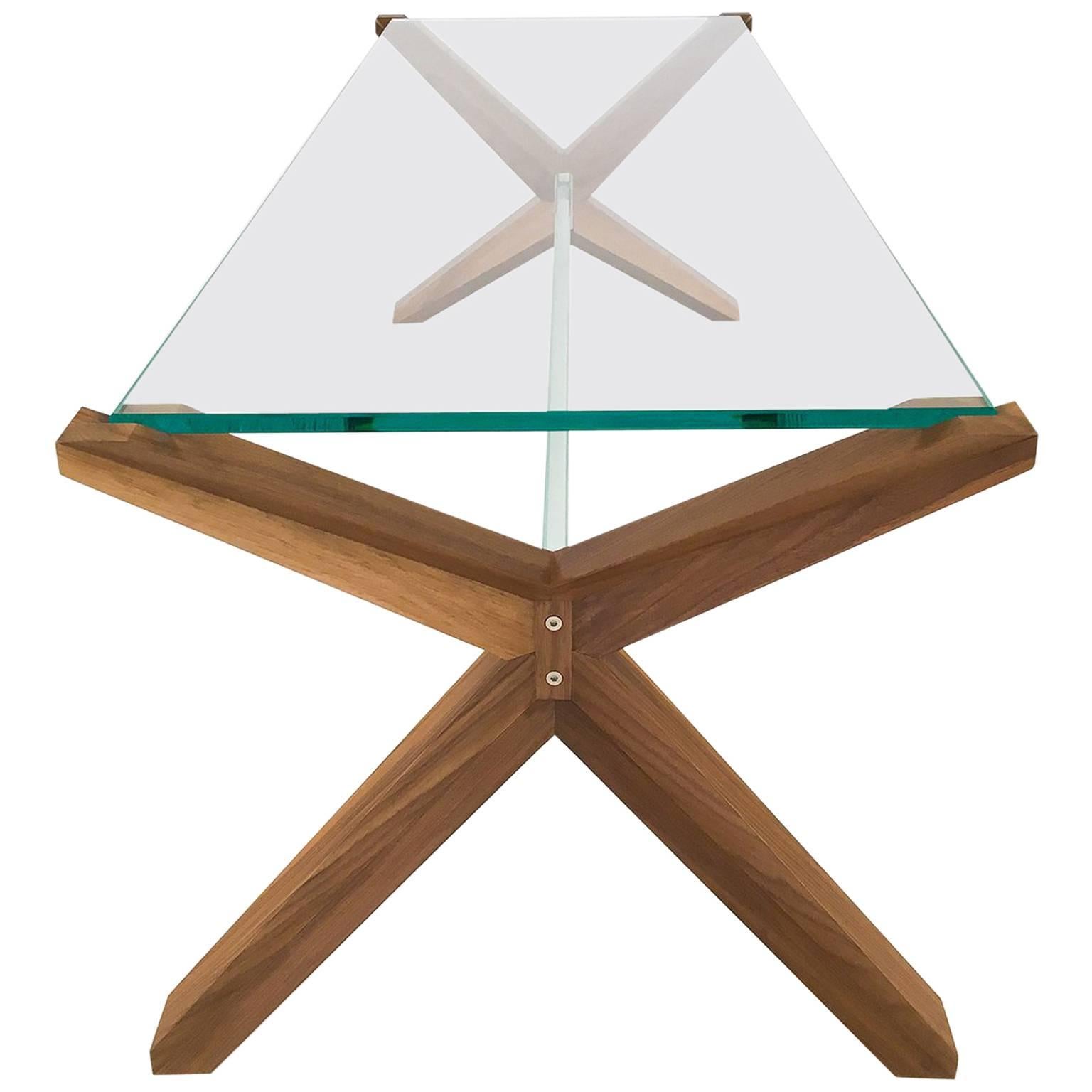 Stay Table, Contemporary Walnut and Glass Architectural Coffee Table For Sale