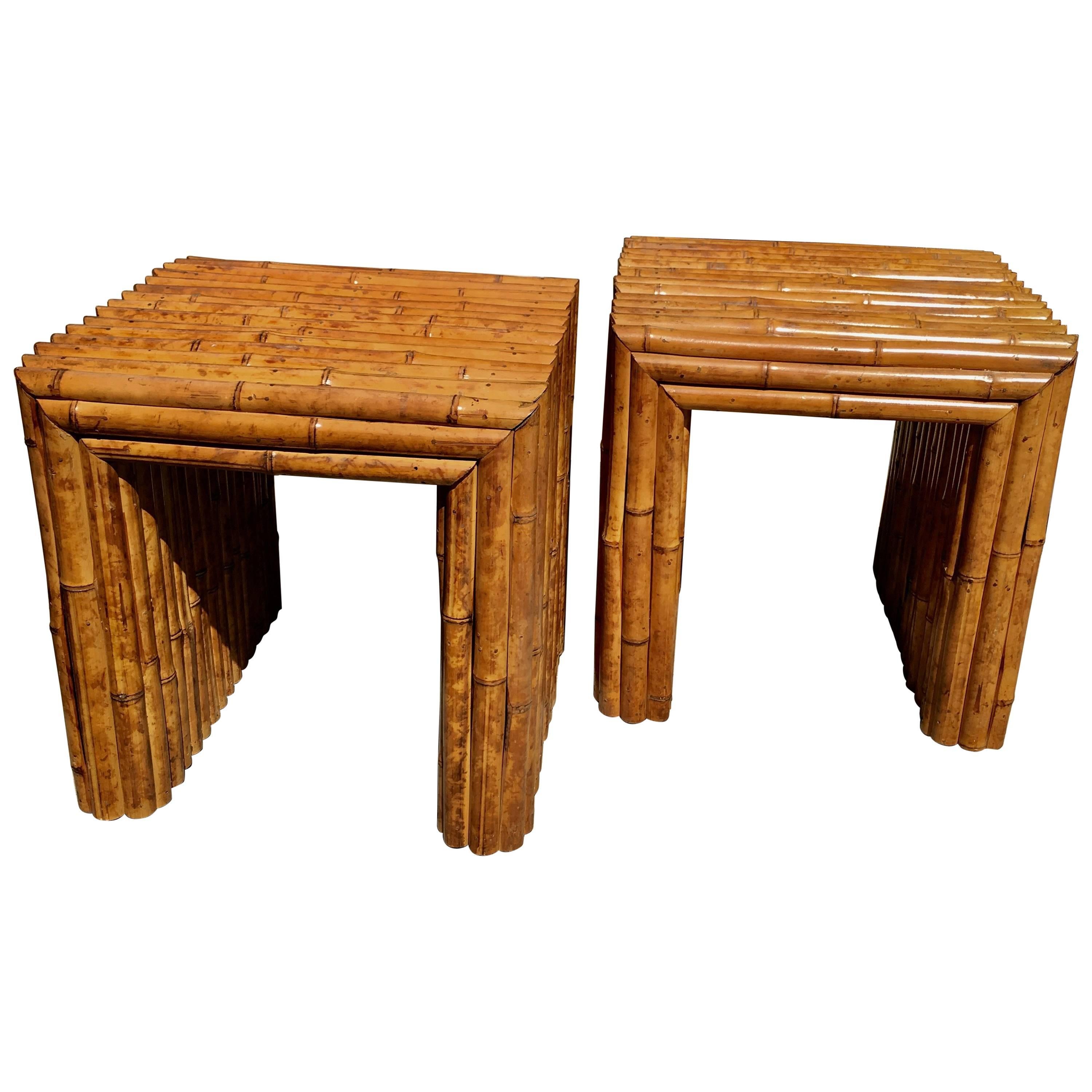 Pair of 1940s Bamboo Parson Tables
