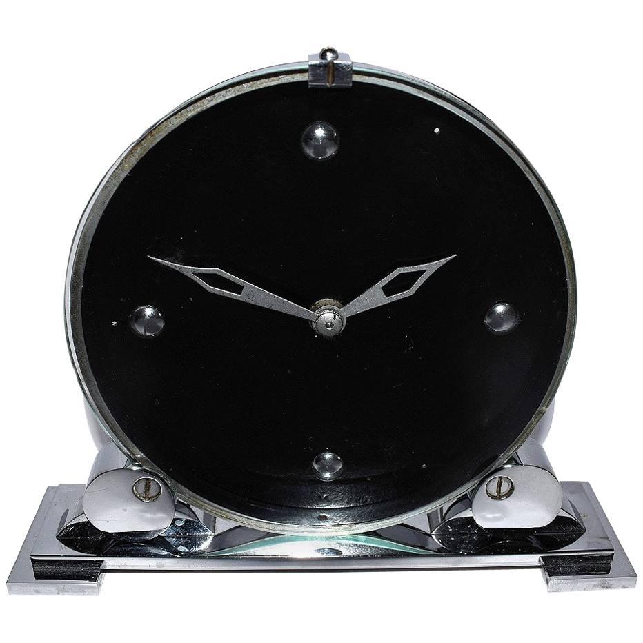 Modernist English Art Deco Chrome Clock