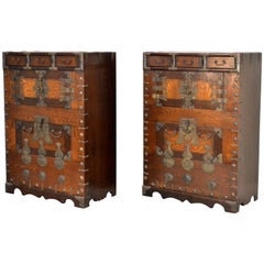 Pair of Hollywood Regency Campaign Style Side Tables
