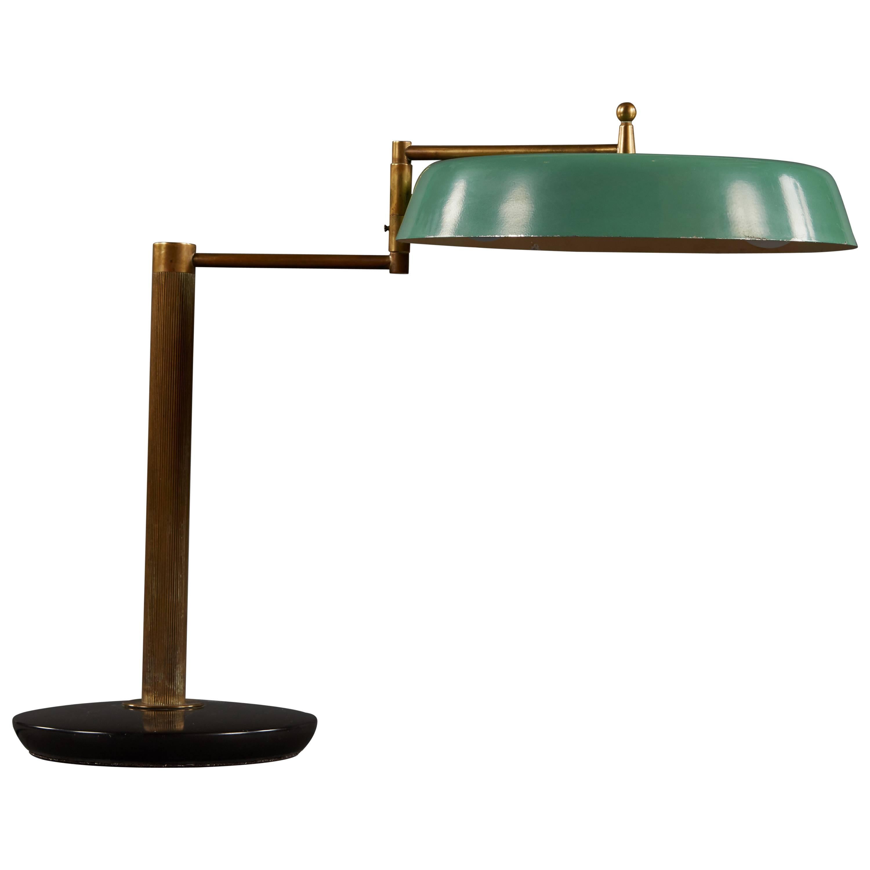 Articulating Italian Table Lamp with Green Enameled Shade