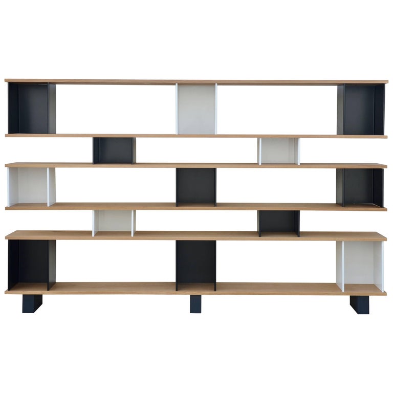 Large 'Horizontale' White Oak and Black Steel Shelving Unit by Design