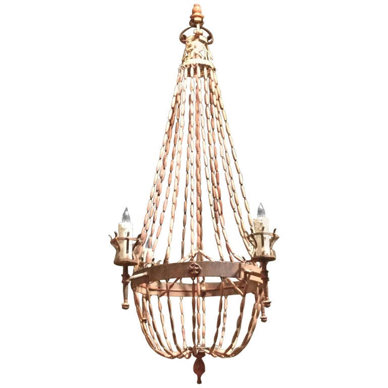 Antique Italian Wooden Beaded Four Light Chandelier For At 1stdibs Antique Italian Wooden Beaded Four Light Chandelier For