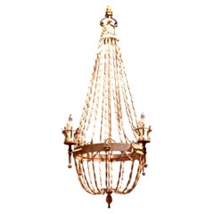 Antique Italian Wooden Beaded Four-Light Chandelier