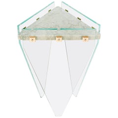 Prism Side Table, Contemporary Marble, Glass and Bronze Triangular Accent Table