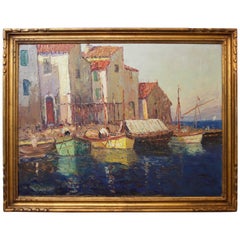 French Painting Representing a Mediterranean Port by V. Manago