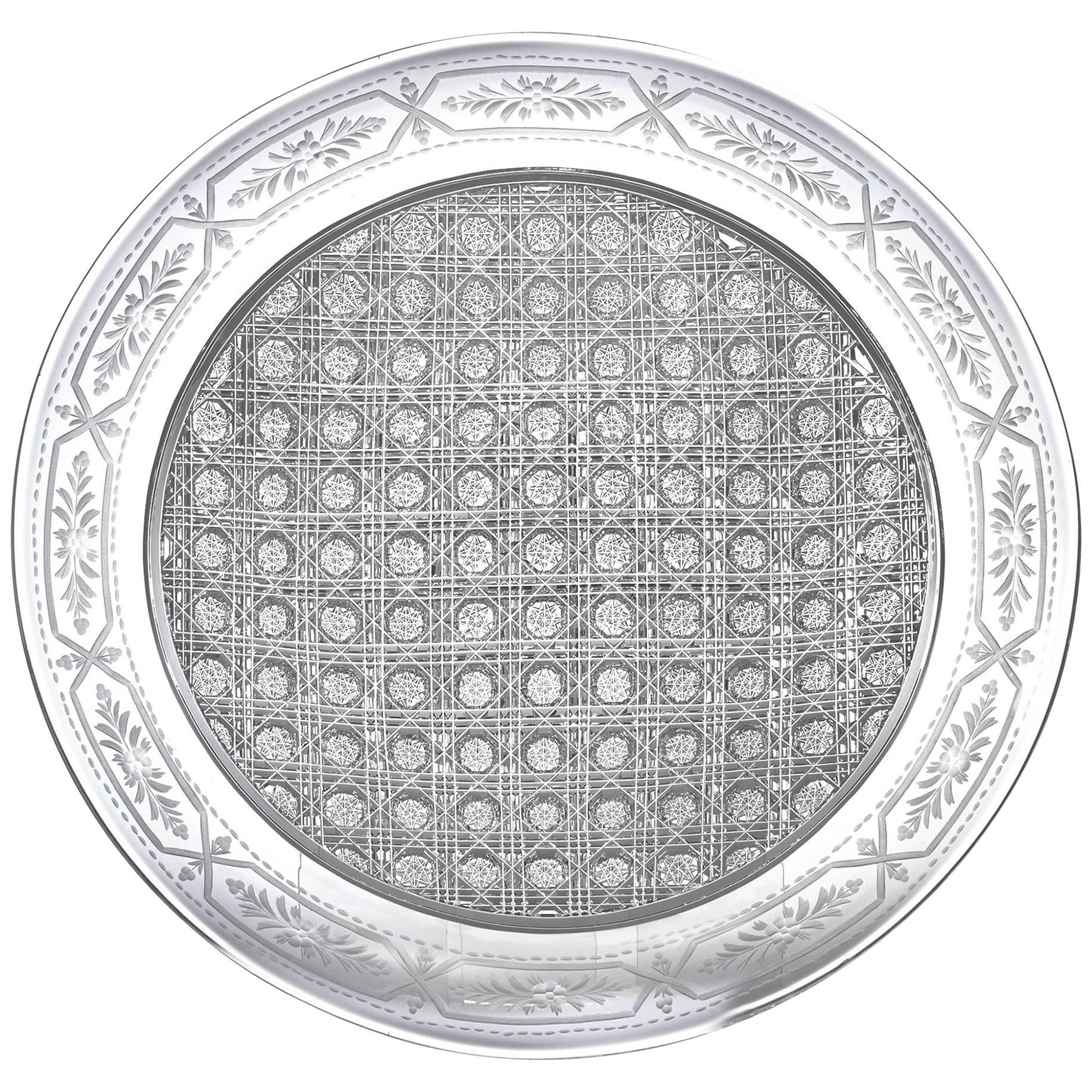 American Brilliant Cut-Glass Lace Hobnail Plate by Sinclaire