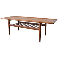 Vintage Grete Jalk Teak Coffee Table with Magazine Rack