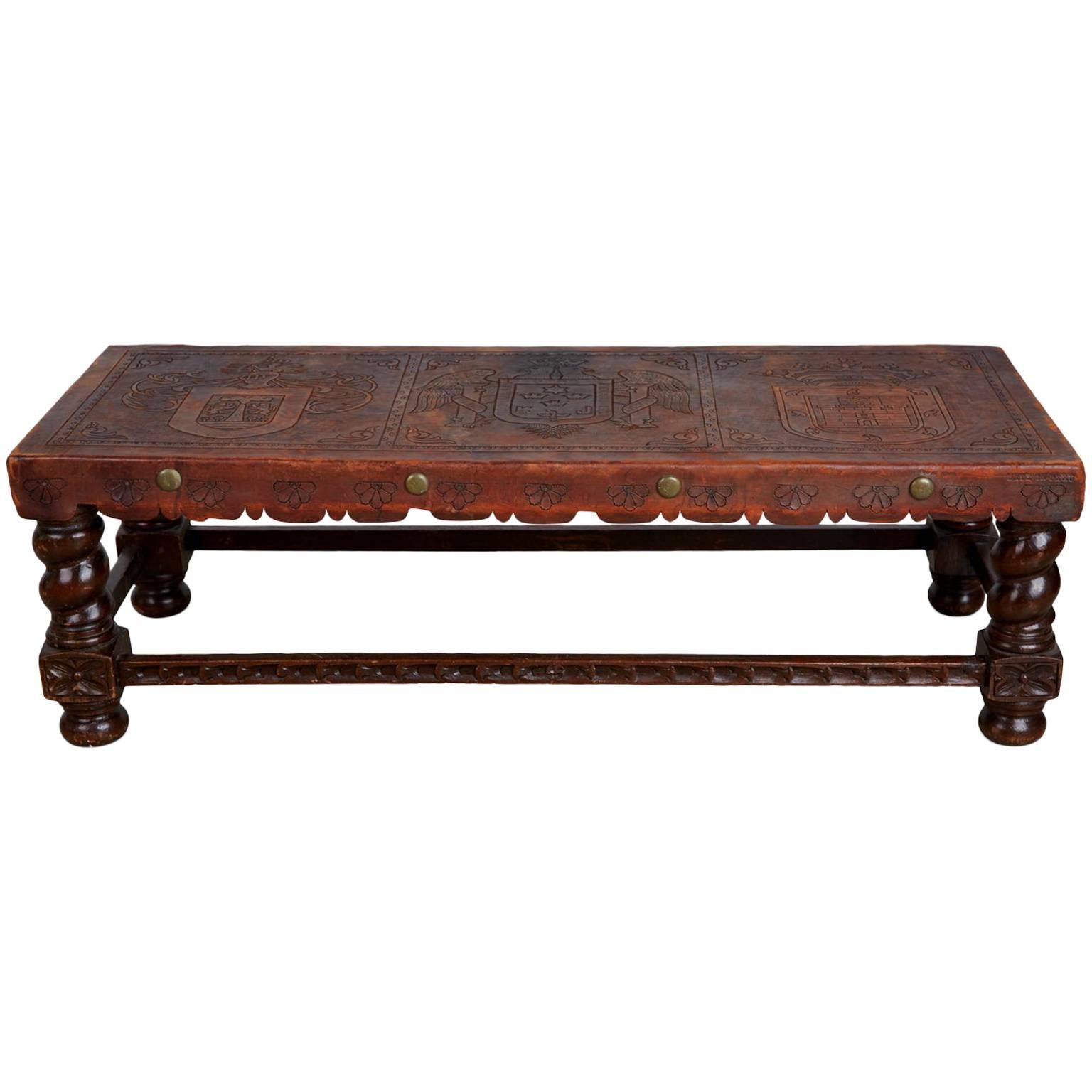 Tooled Leather Peruvian Bench or Coffee Table