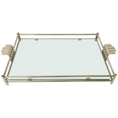 French Serving Tray of Chrome and Glass by Christian Dior
