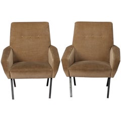 Pair of Marco Zanuso Style Italian Mid-Century Velvet Chairs