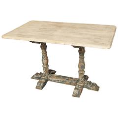 Small Stripped and Parcel Painted Antique French Restaurant Table, Early 1900s