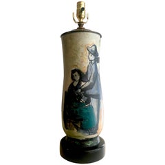 Signed Italian Hand-Painted Pottery Lamp 4