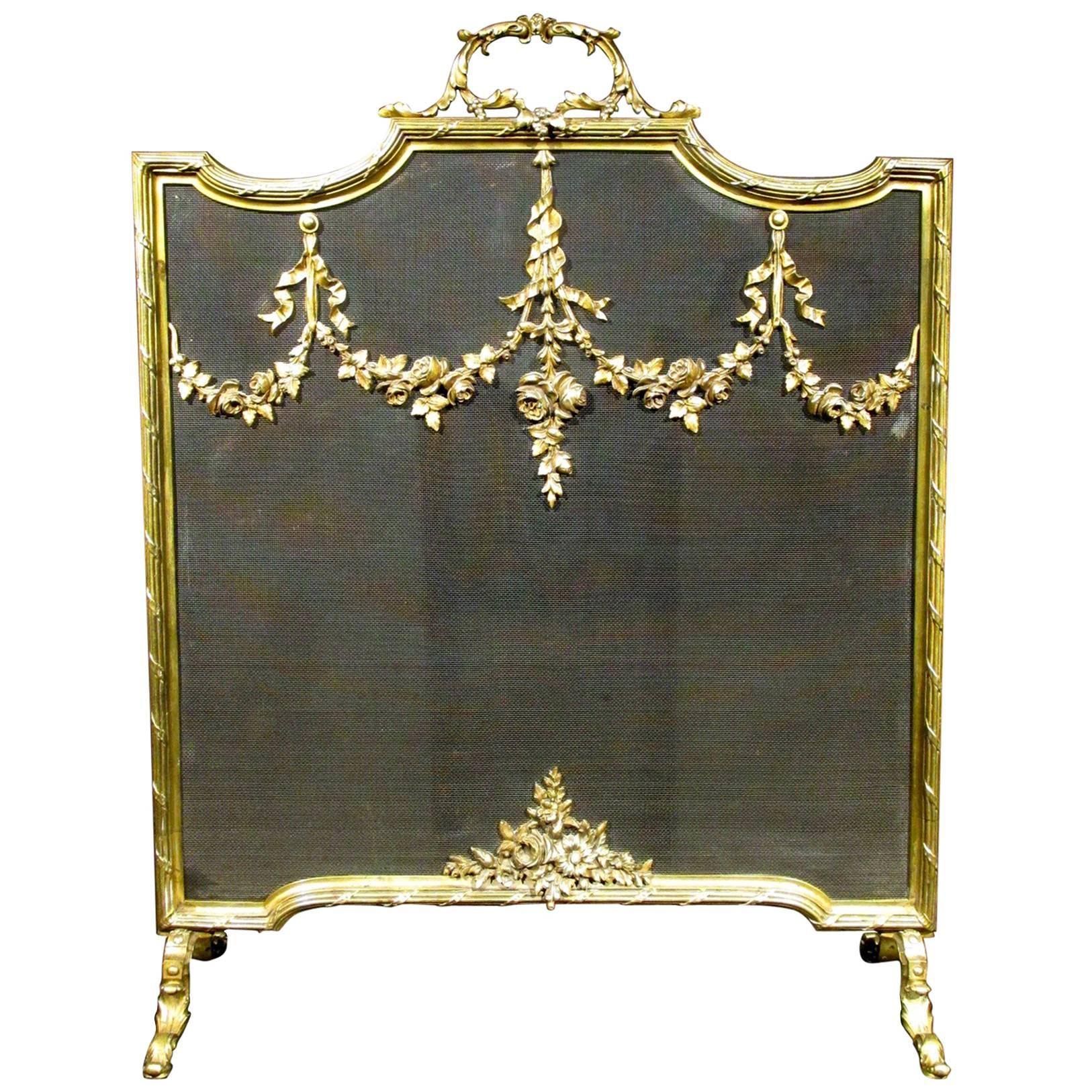 Fine 19th Century Louis XVI Style Gilt Brass Fire Screen, France 1870