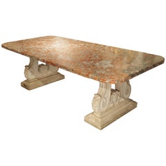 Vintage Rouge De Languedoc Marble and Carved Stone Dining Table from France, 1940s