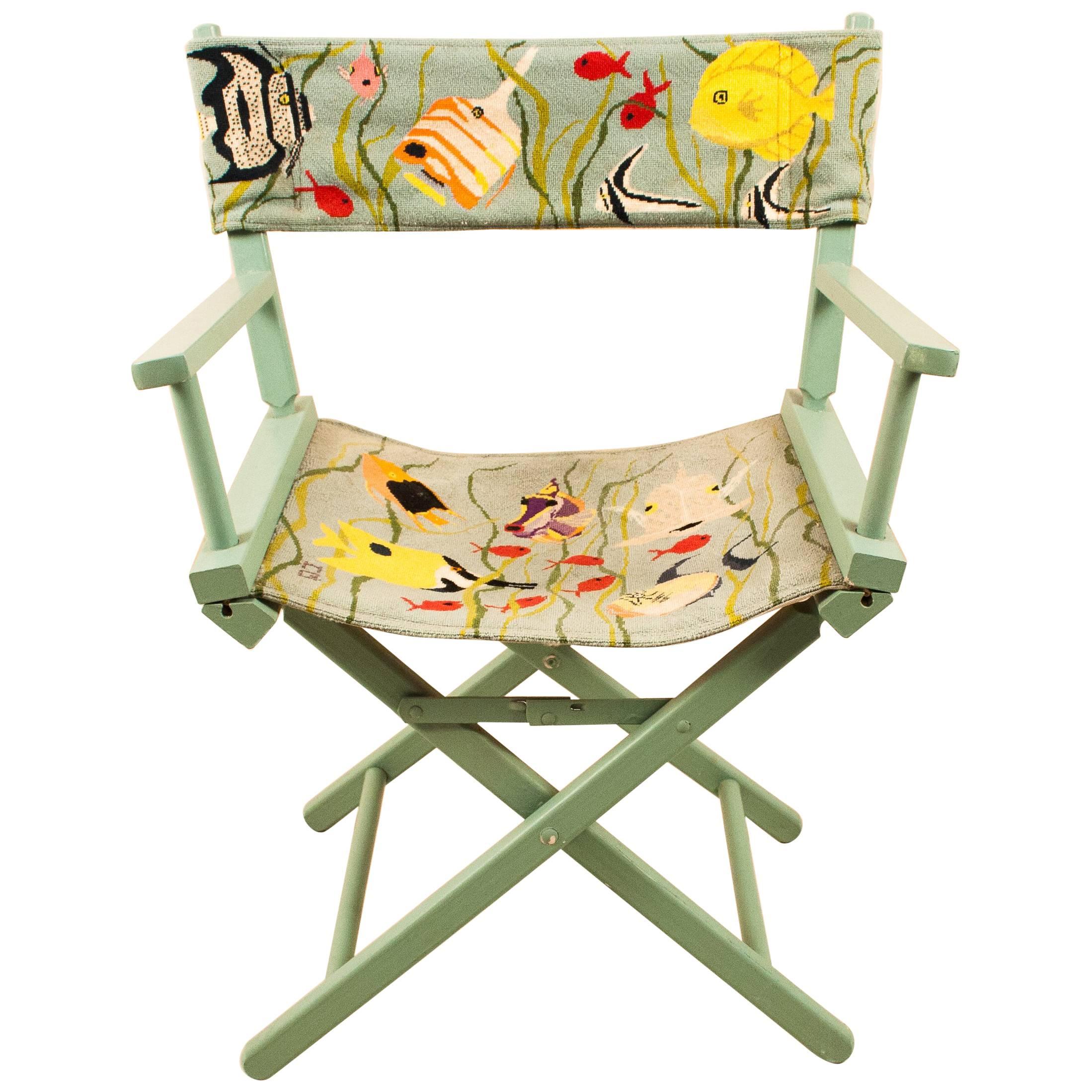 Director's Chair with Needlepoint Tropical Fish Fabric