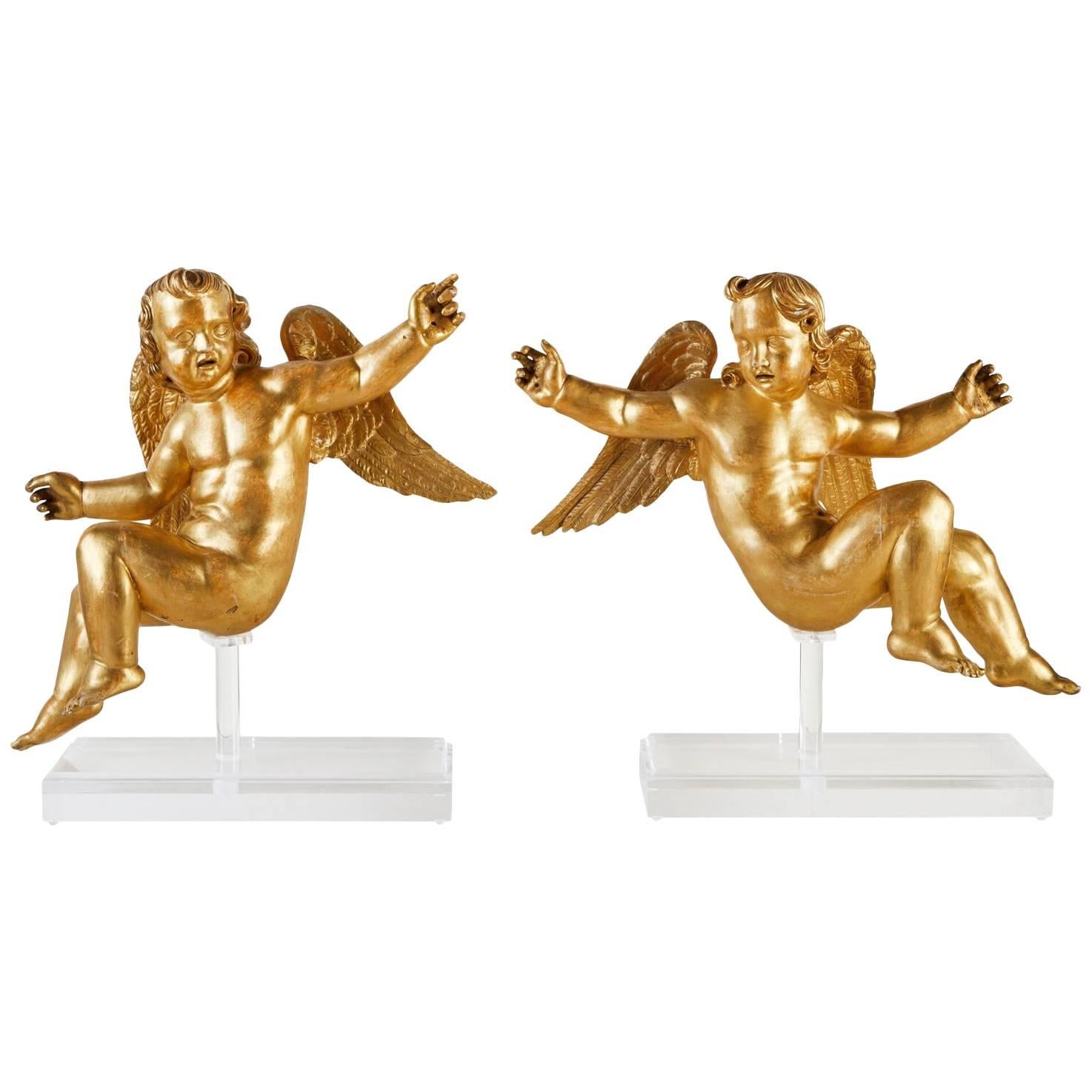 Pair of Mounted Gilded Altar Angels For Sale