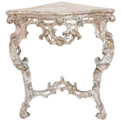 Early 18th Century Rococo French Hand-Carved Wood and Gilt Corner Console
