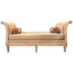 Louis XVI Style Chaise Longue Daybed in Cream Finish with Rolled Arms