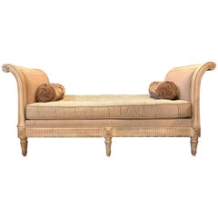 Louis XVI Style Chaise Longue Daybed in Cream Finish with Rolled Arms 2