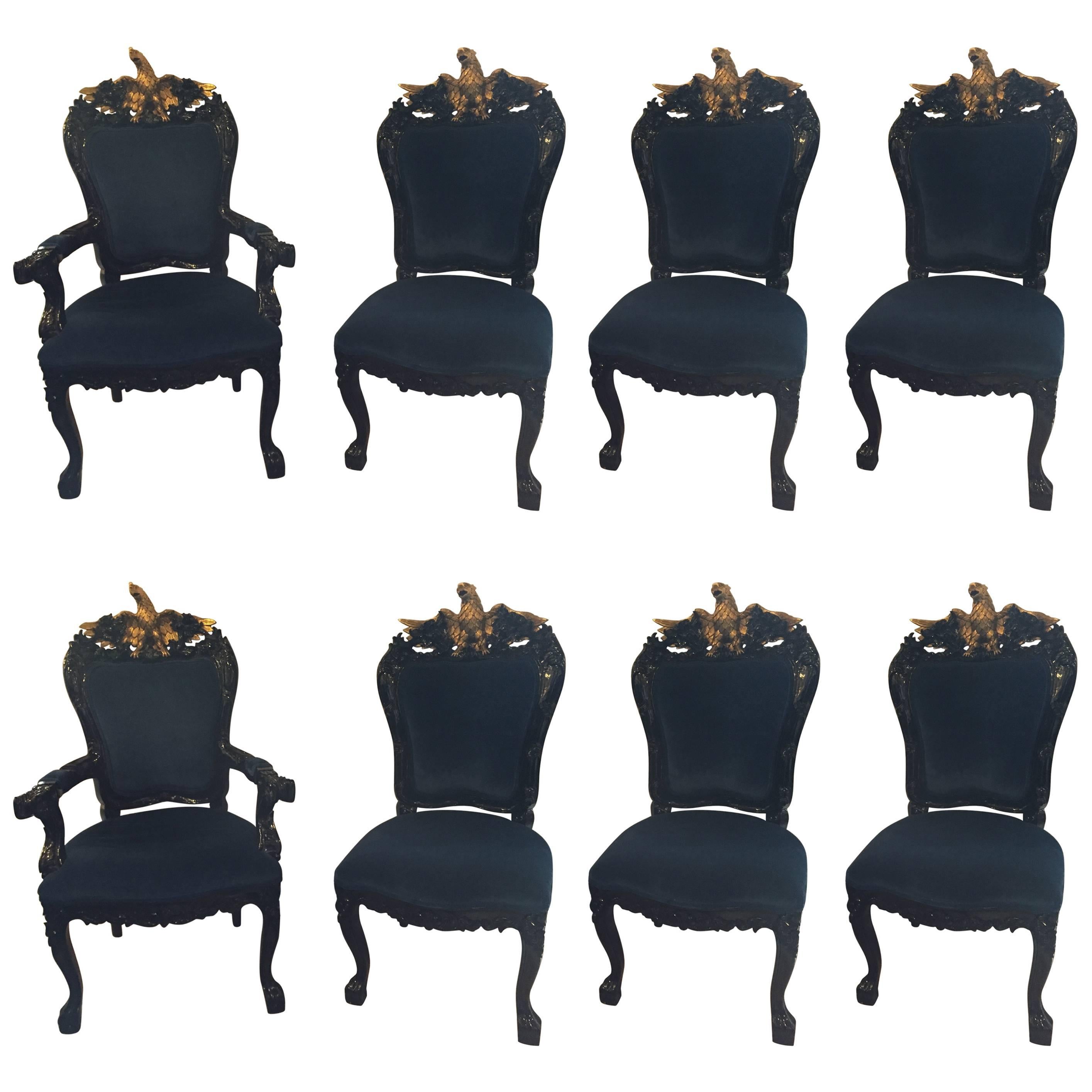 Set of Eight Versace Style Ebony Dining Room Chairs