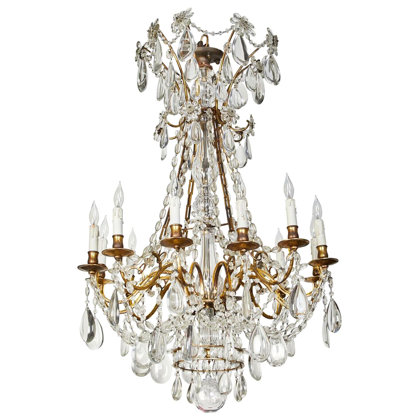 Turn-of-the-Century, Crystal and Bronze Chandelier For Sale