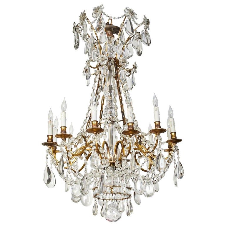 Turn-of-the-Century, Crystal and Bronze Chandelier For Sale at 1stDibs