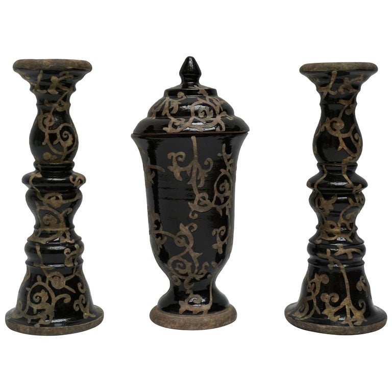 Set of Two Candlesticks and a Vase For Sale at 1stDibs