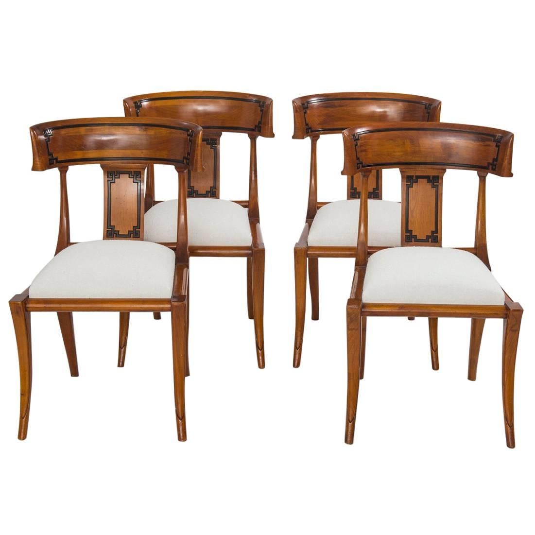 Set of Four Empire Style Cherry Wood Klismos Chair