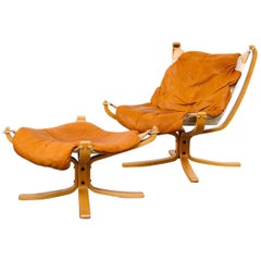 Falcon Leather Lounge Chair and Ottoman by Sigurd Ressell