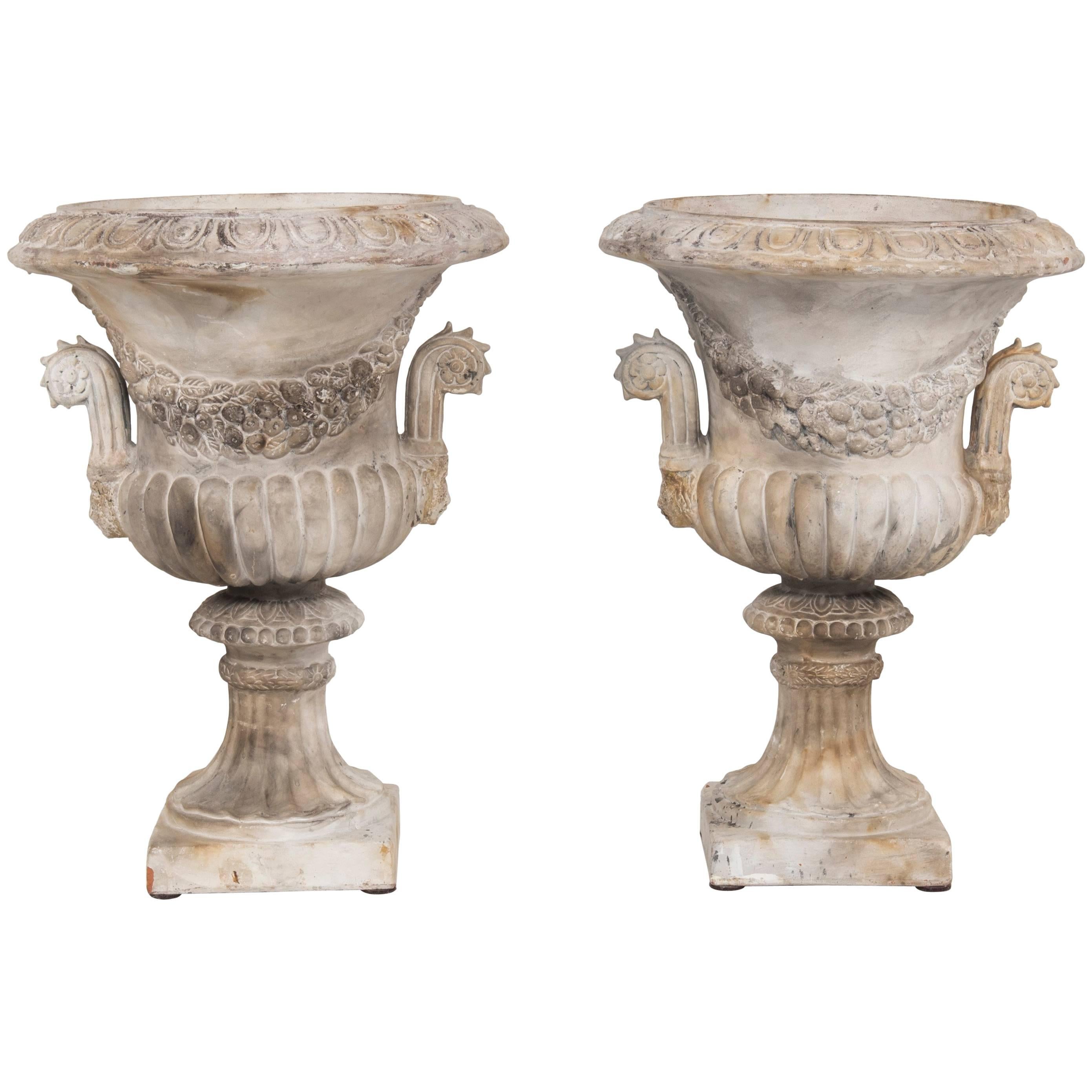 Pair of Antique Italian Neoclassical Style Terra Cotta Urns