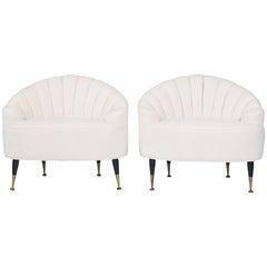 Pair of Mid-Century Italian Channel Back Lounge Chairs 5