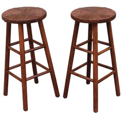 Retro Pair of Rustic Handmade Bar Stools