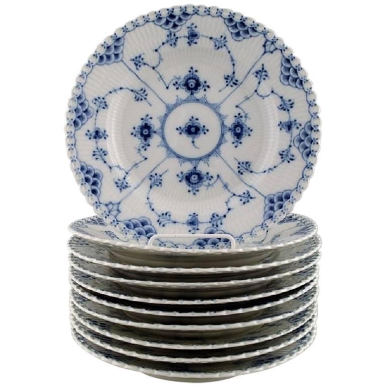 Ten Plates Royal Copenhagen Blue Fluted Lunch Plates Number 1085 at