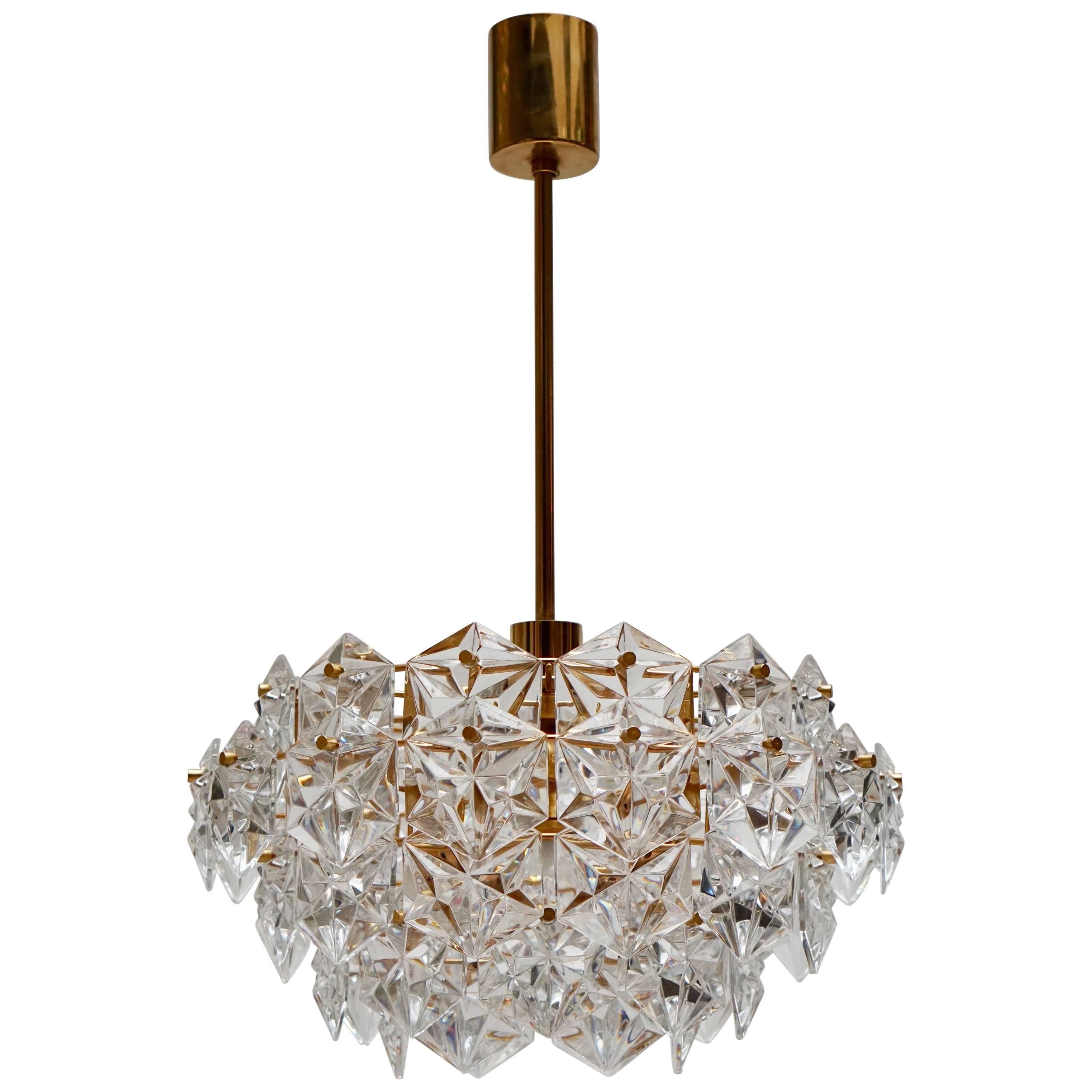 Mid-Century Modern Chandelier, Gold-Plated with Molded-Crystals, Kinkeldey For Sale