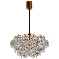 Vintage Mid-Century Modern Chandelier, Gold-Plated with Molded-Crystals, Kinkeldey