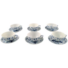 Six Pairs of Large Tea Cup No. 315. Blue Fluted Plain Royal Copenhagen Porcelain