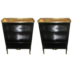 Fine Pair of French Ebonized Marble-Top Bookcases with Bronze Gallery 11