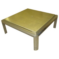 Karl Springer Style Square Chrome Coffee Table with Faux Snakeskin Top 9