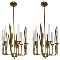 Pair of Six-Arm Modernist Brass Fixtures
