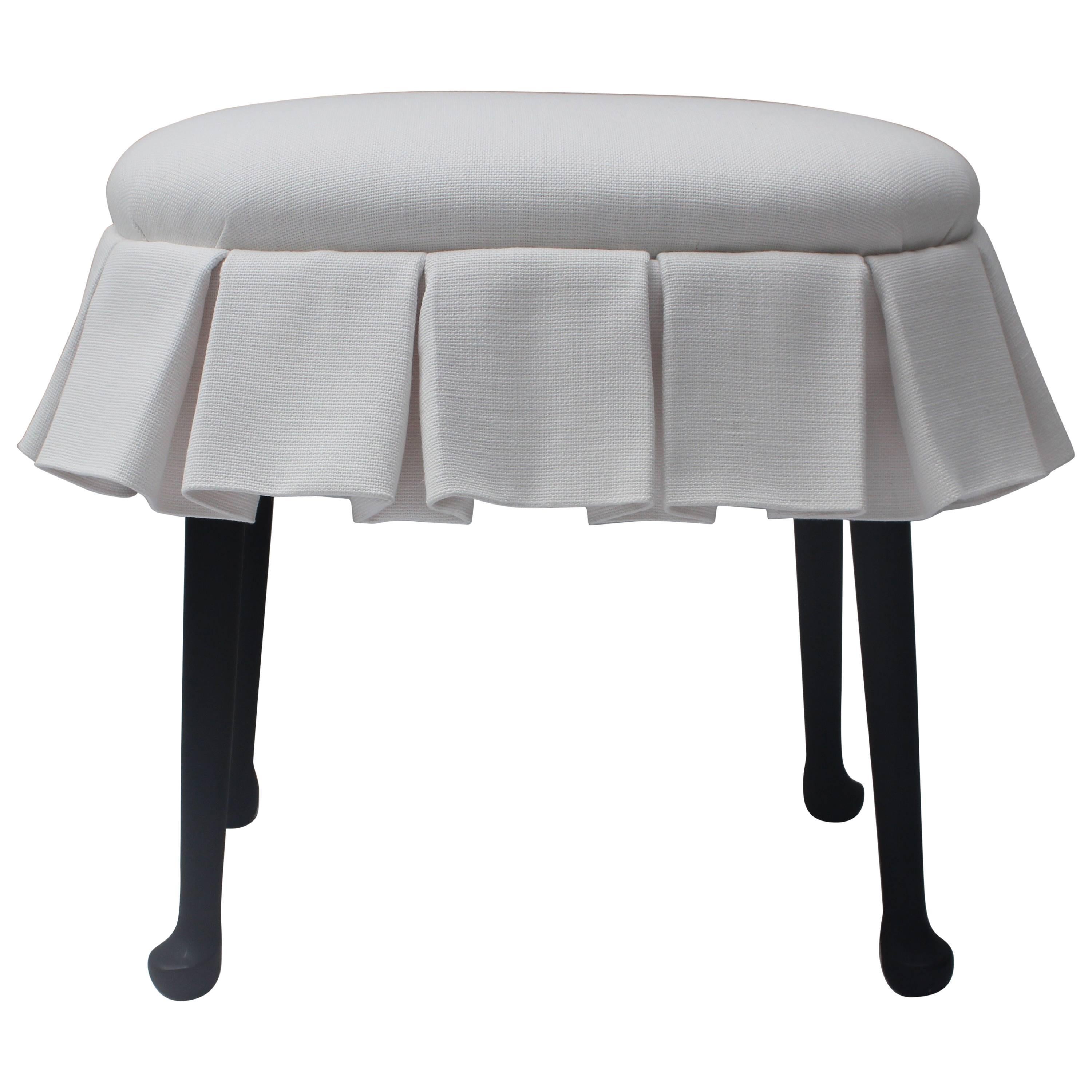 Ebonized Oval Stool with Box Pleated Skirt