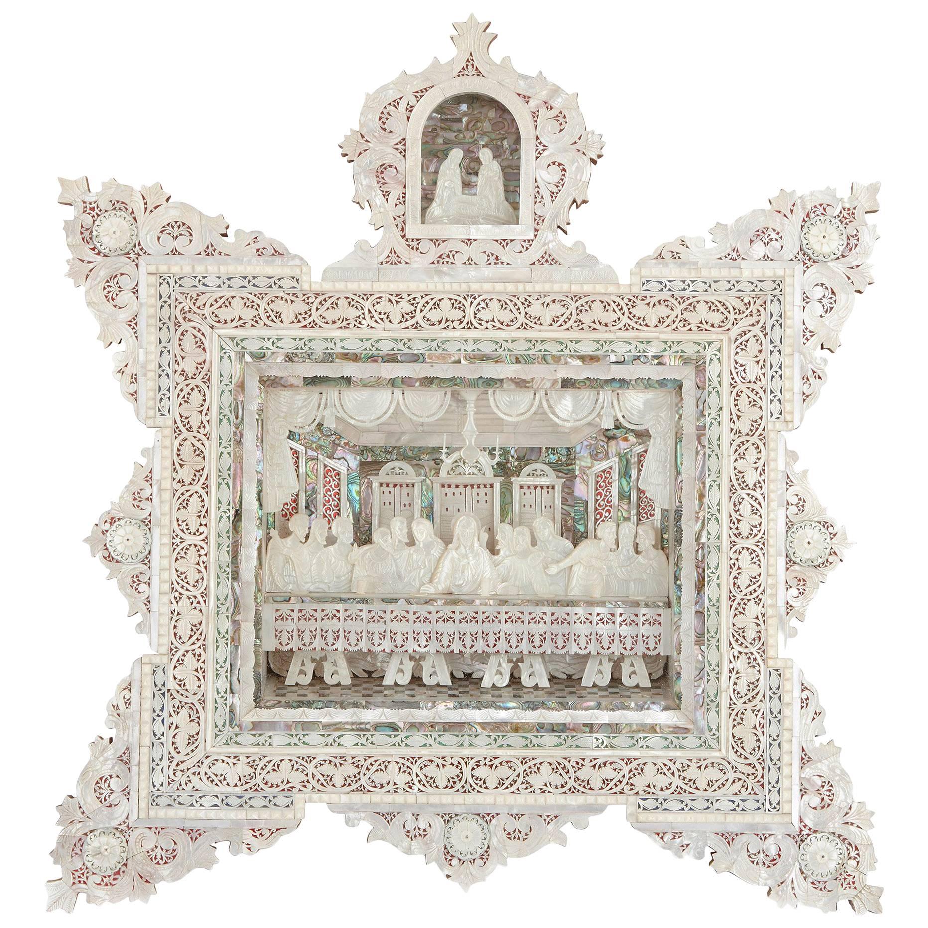 Antique Mother-of-Pearl Christian Icon of the Last Supper from Jerusalem