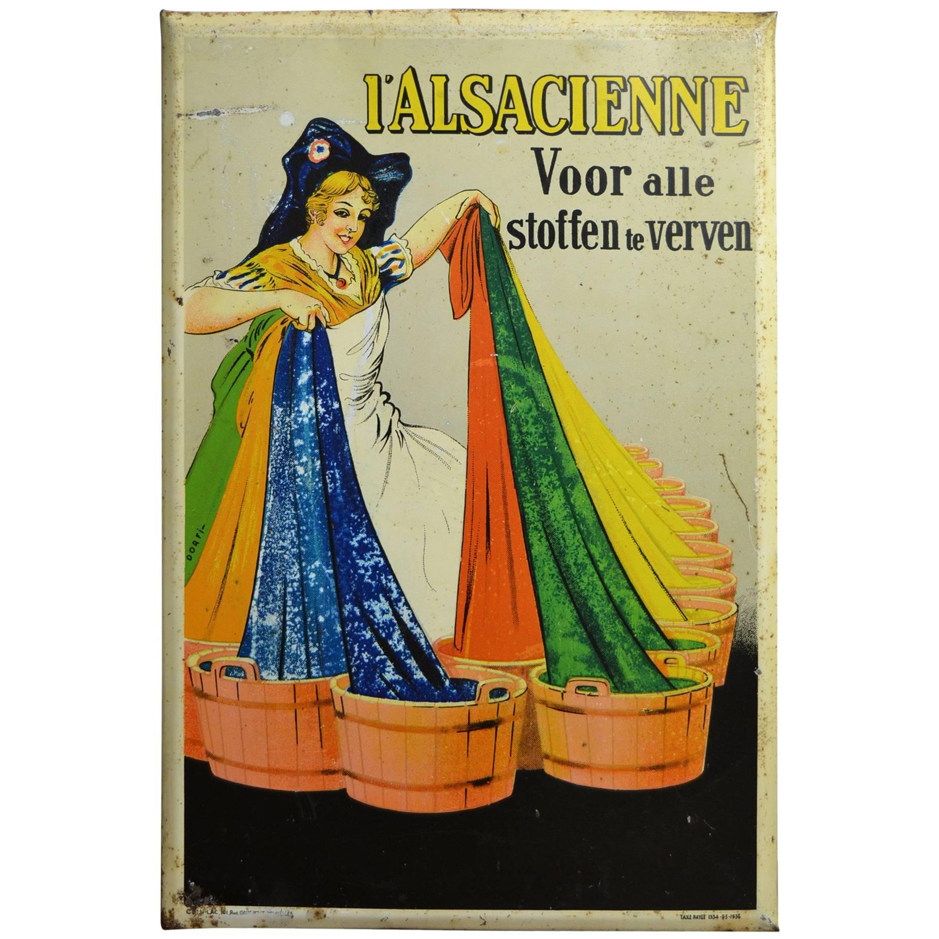 1935 Tin Sign by Dorfi for Fabric Paint L'Alsacienne