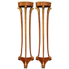 Antique Pair Of Early 19th Century Baltic Elongated Cherry Pedestals.