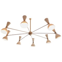 Striking 1950s Italian Chandelier with Brass Fixtures and Diablo Lampshades