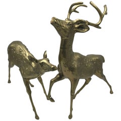 1960s Brass Deer Male and Female Sculptures, Pair