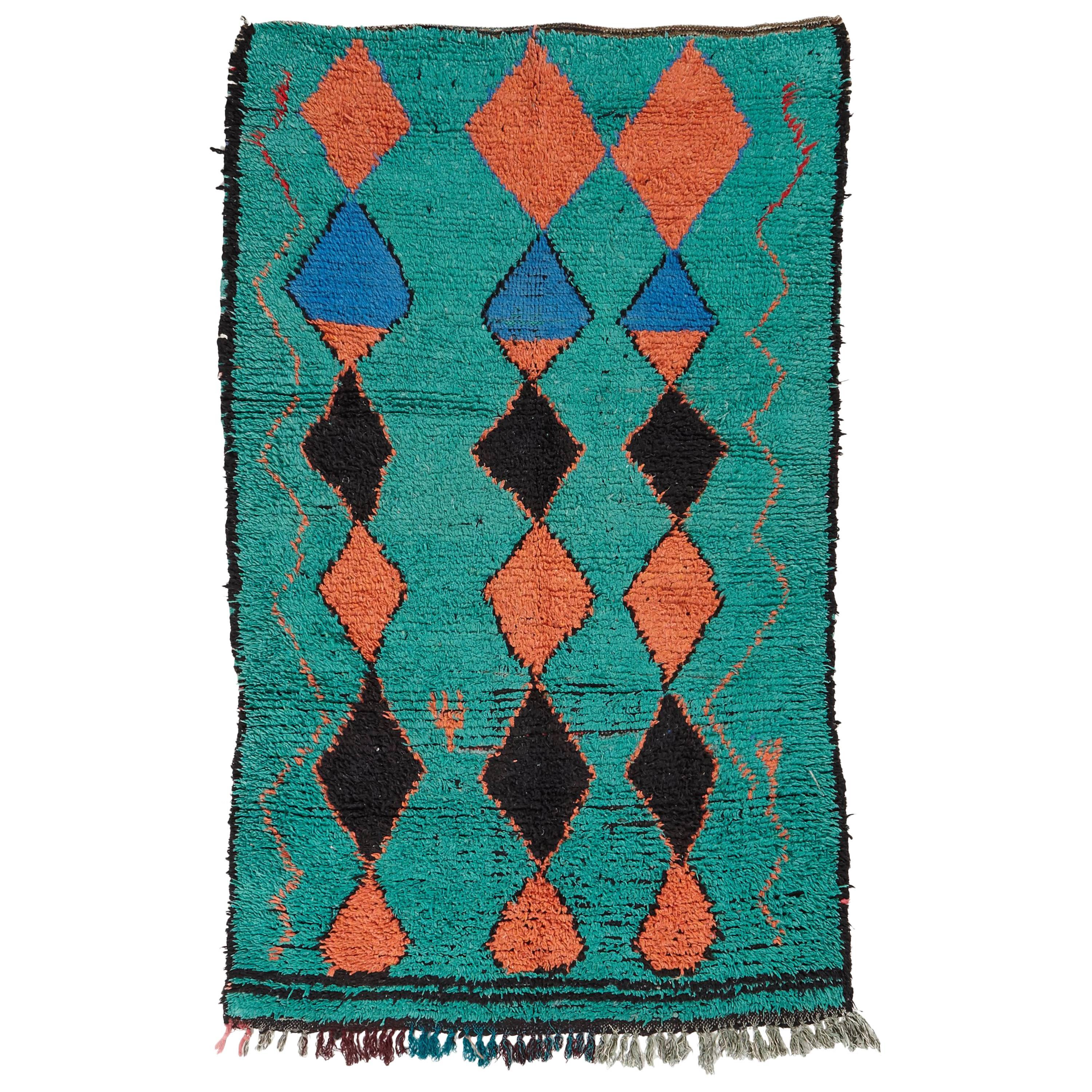 Turquoise Wool Pile Rug, Morocco For Sale