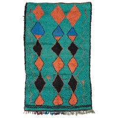 Vintage Turquoise Wool Pile Rug, Morocco