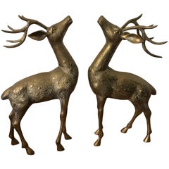 Vintage 1960s Large Brass Deer Sculptures, Pair