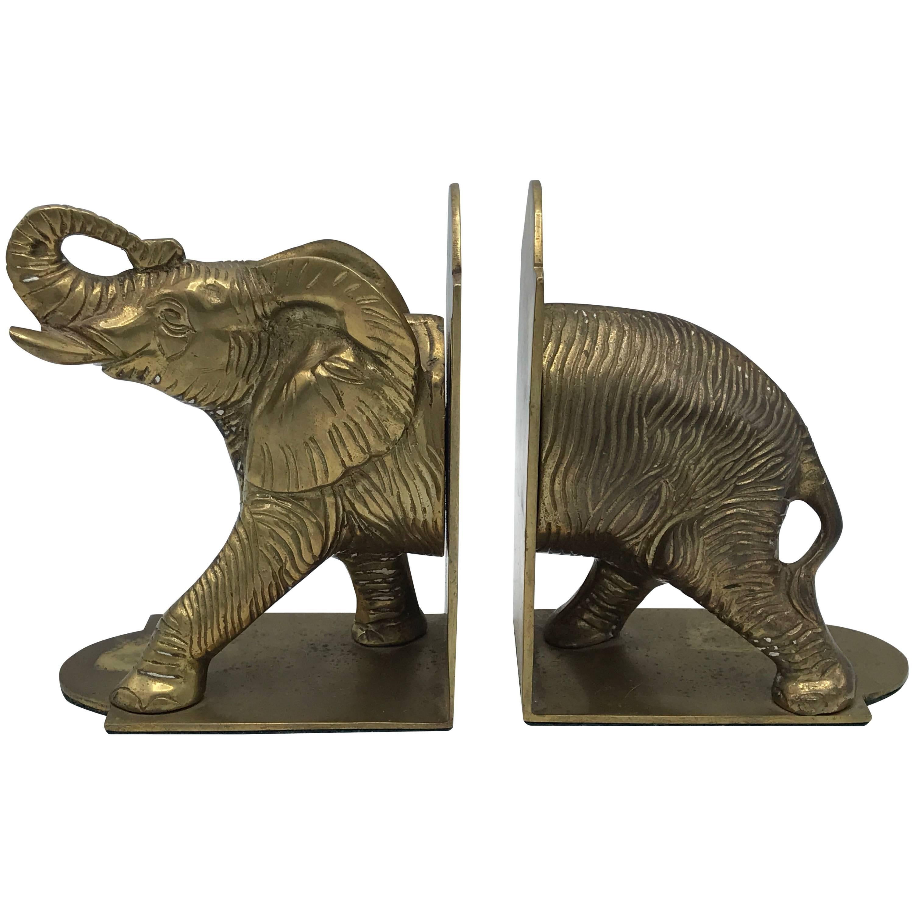 1960s Brass Elephant Sculpture Bookends, Pair